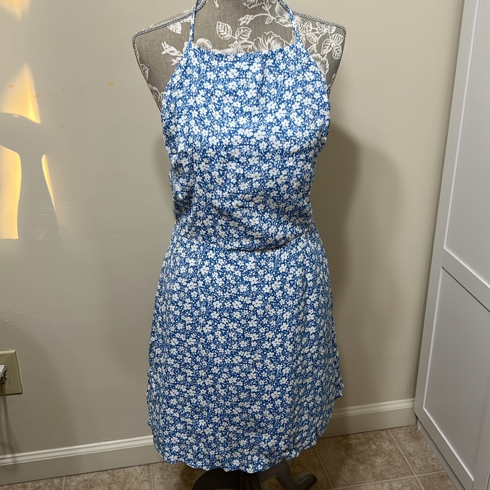NWT Reformation Tasha Blue White Halter Floral Minidress In Azzurro